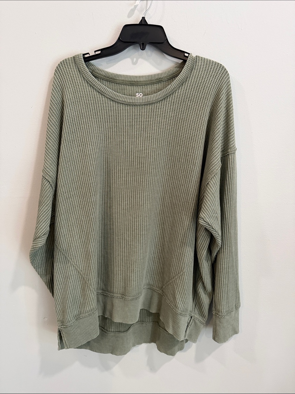 SO Light Olive Green Waffle Knit Long‎ Sleeve Top